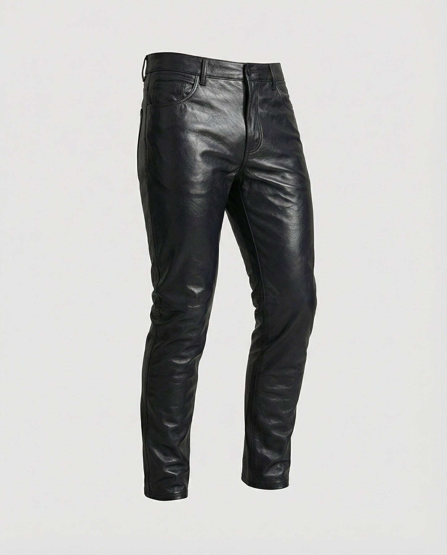Herren Slimfit Hose Kunstleder Steppdetails Schwarz