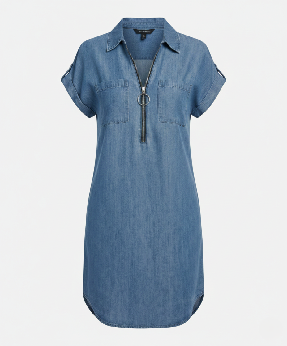 Frauen Jeanskleid mit Reißverschluss Modern