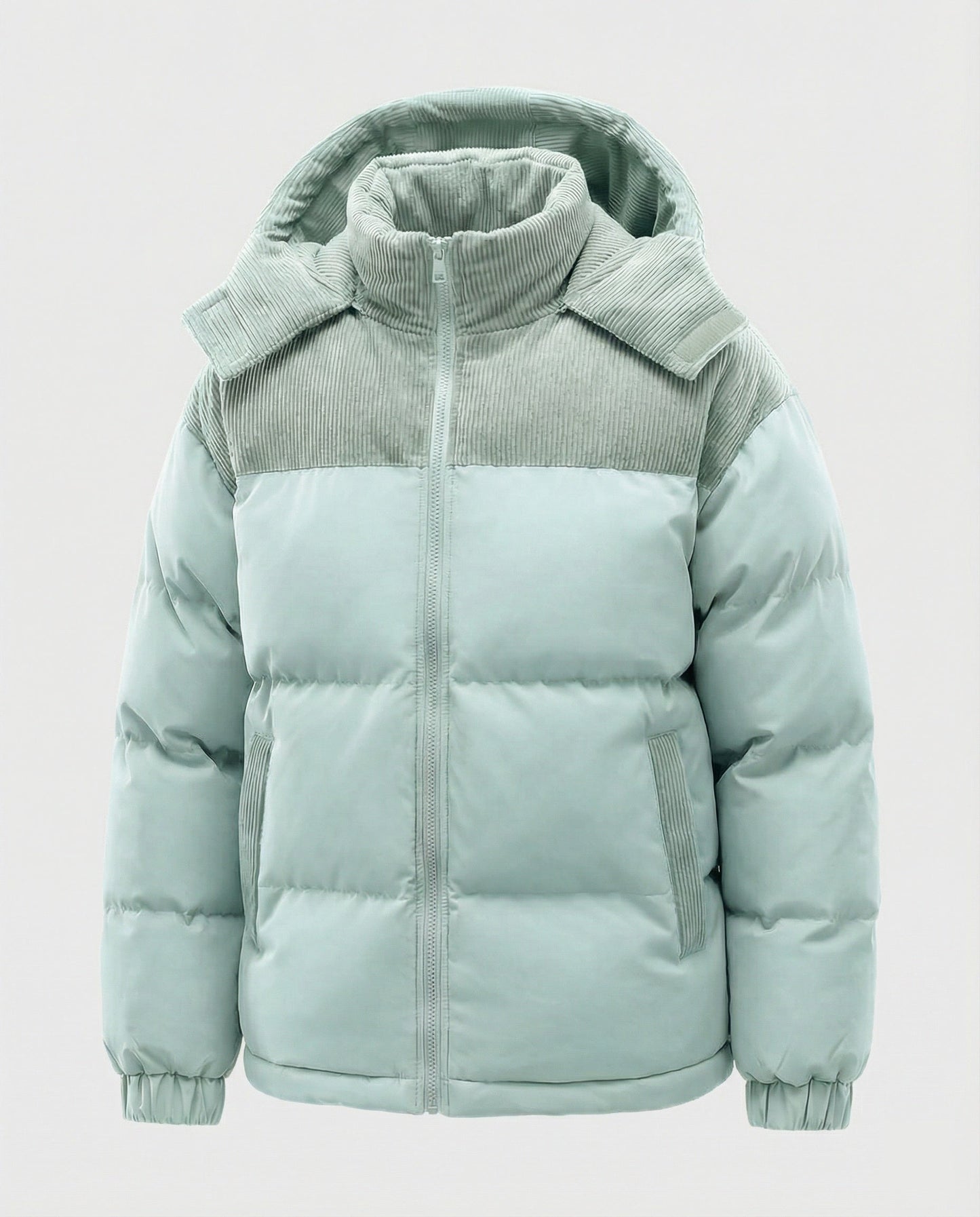 Modische Kapuzenjacke Puff Ärmel Farbblock Design