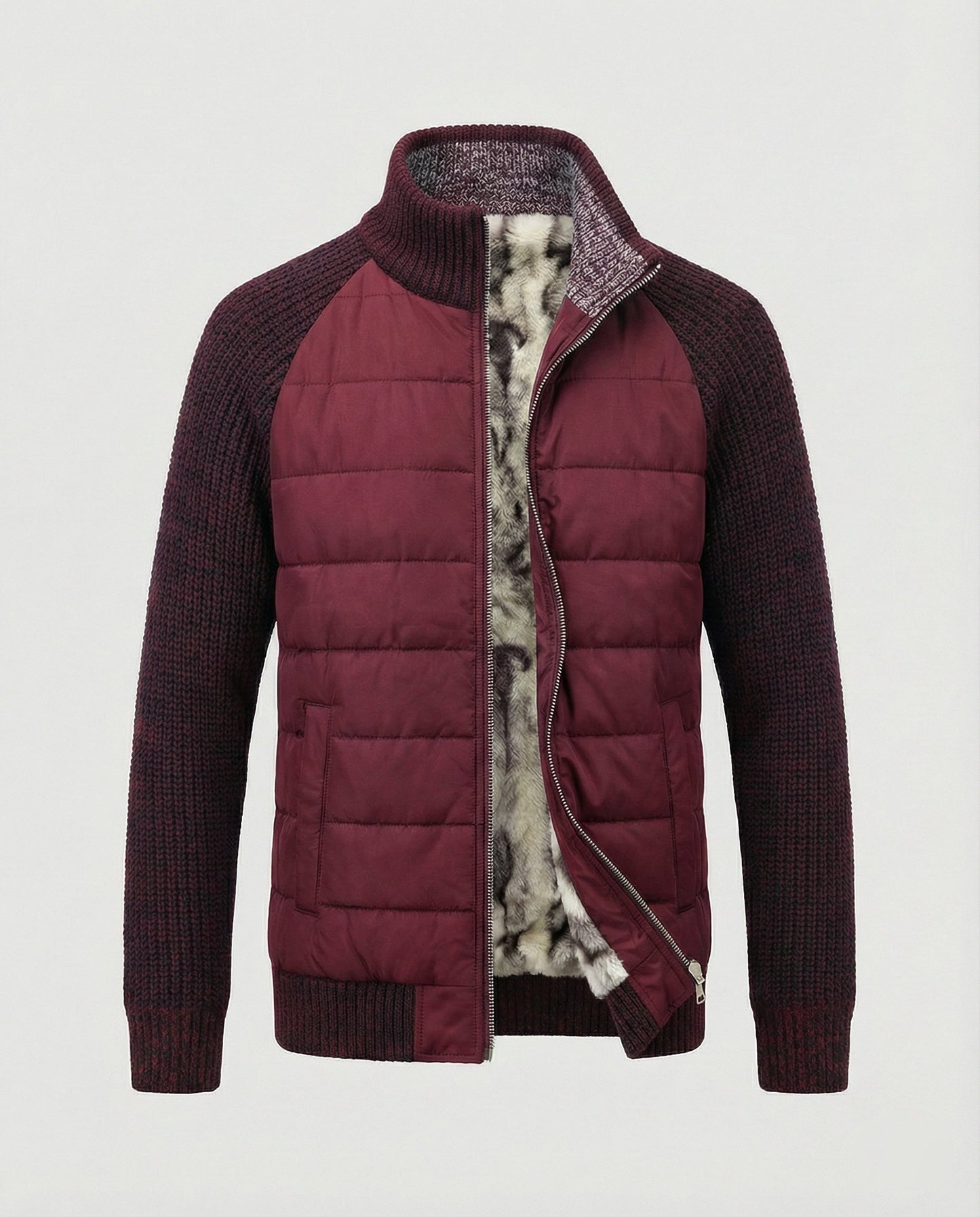 Herren Hybridjacke Kunstleder Schwarz Modern