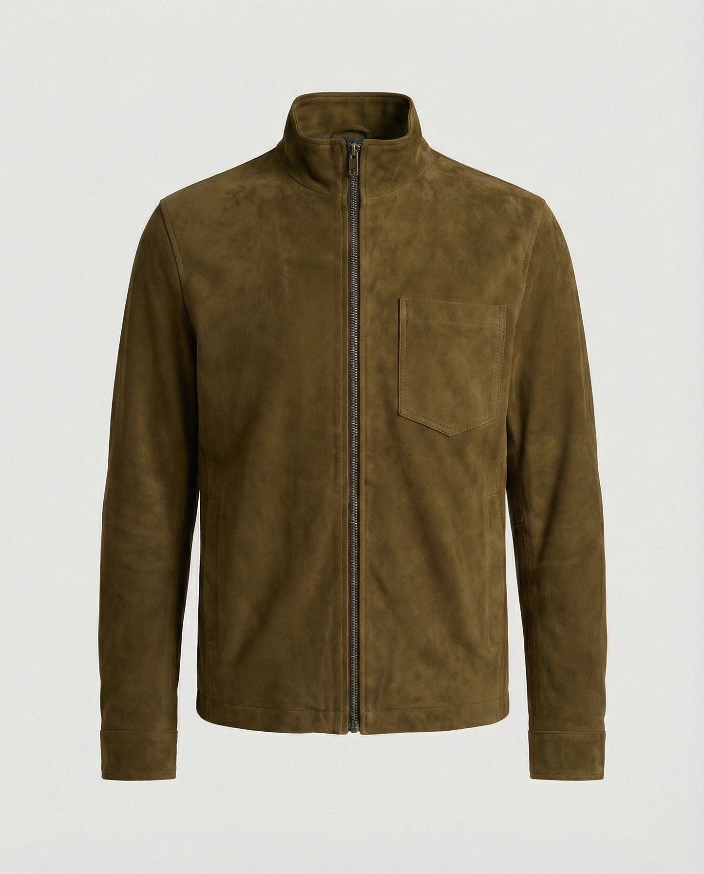 Herren Lederjacke Wildleder Stehkragen Elegant