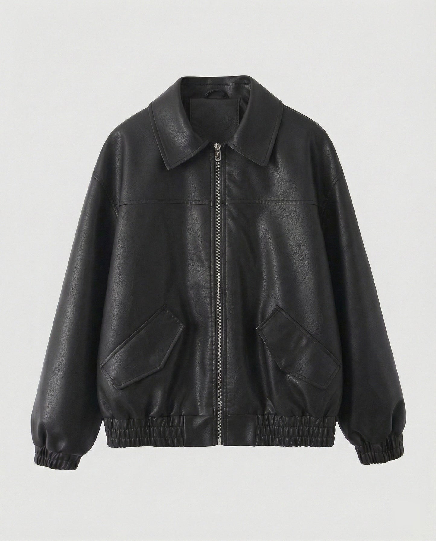 Damen Lederjacke Metallic Glanz Schwarz