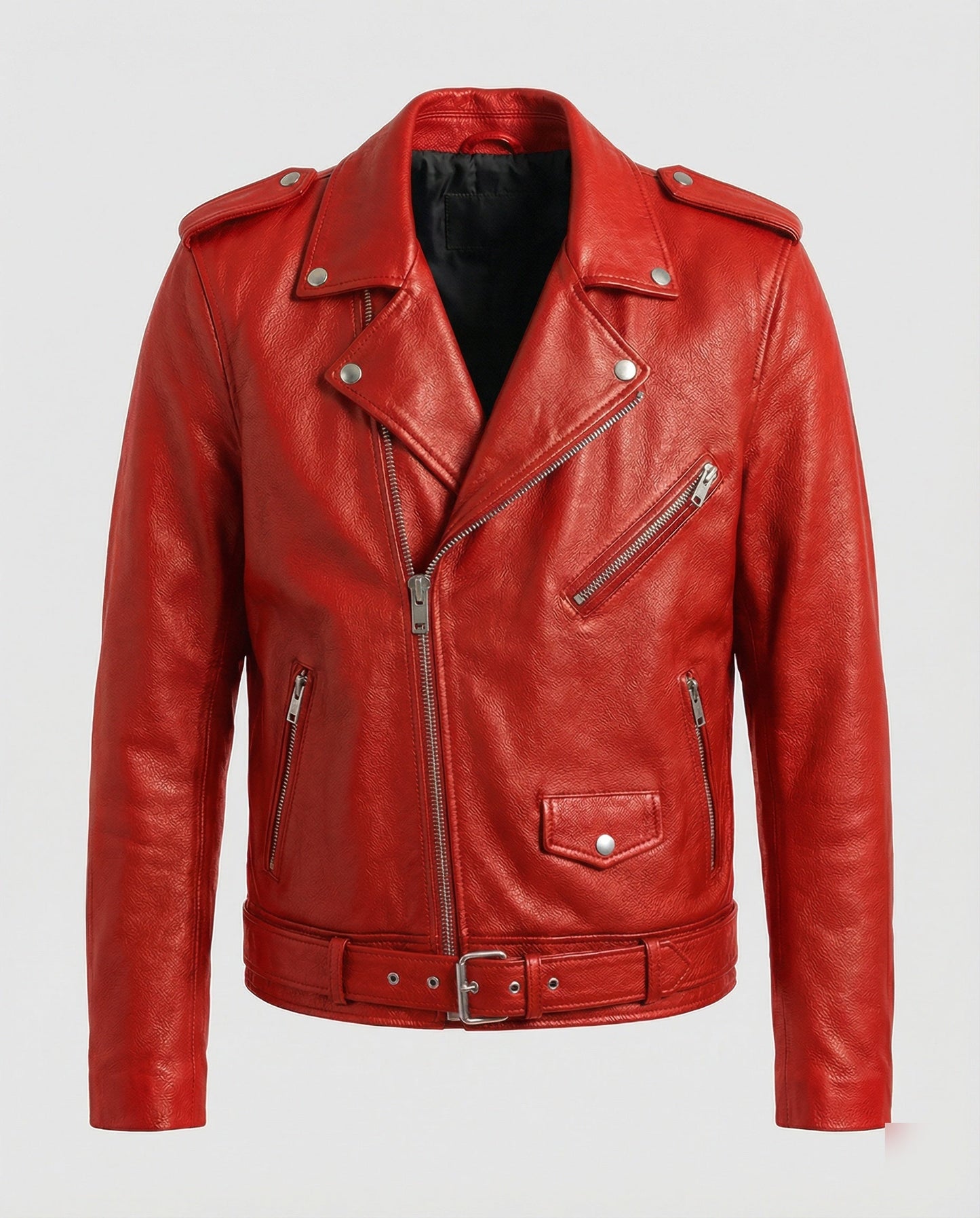 Lederjacke Herren Bikerstil mit Reißverschluss