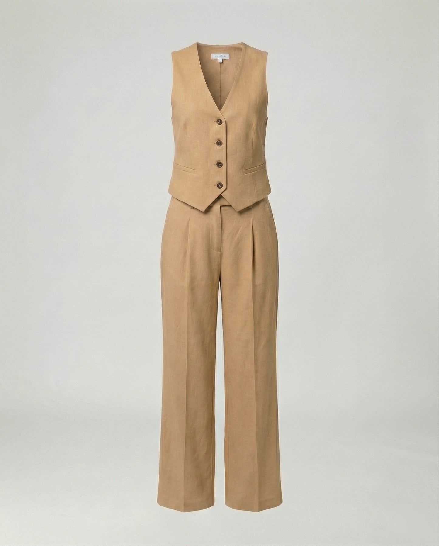 Baumwoll Leinen Weste Langhosen Set Damen