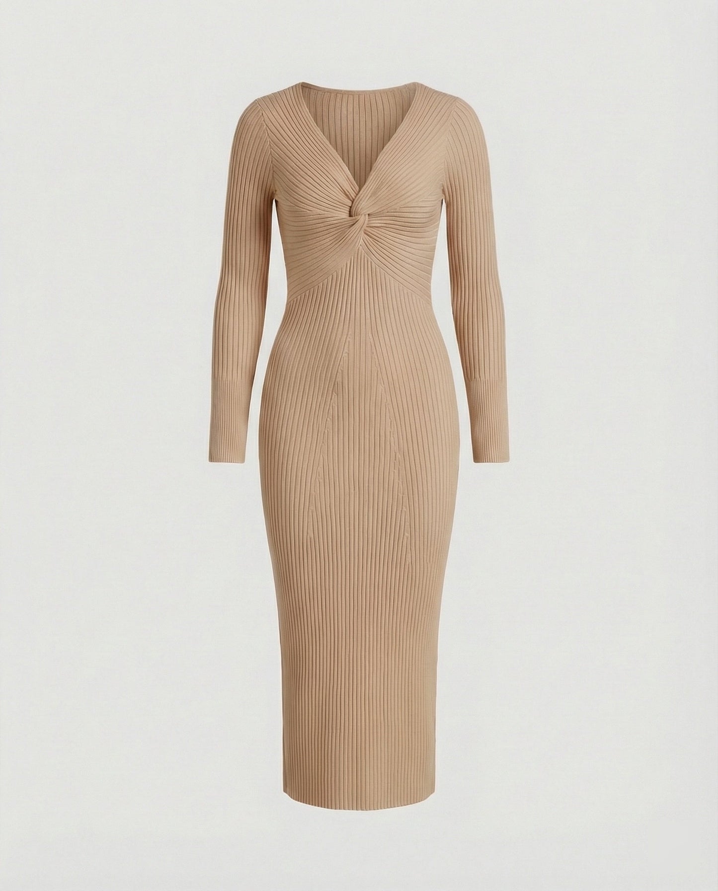 Damen Strickkleid Langärmlig Figurbetont Mit Knoten Detail