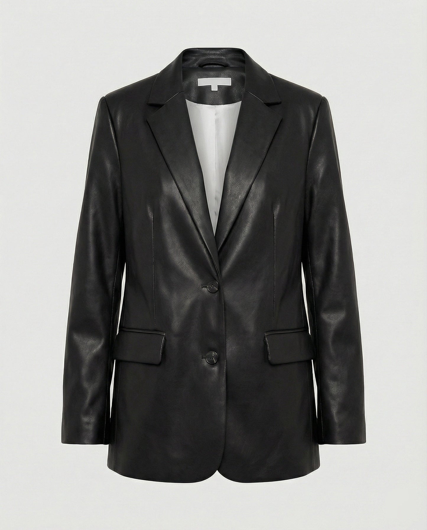 Damen Blazer Oversized Kunstleder Trendig Schwarz
