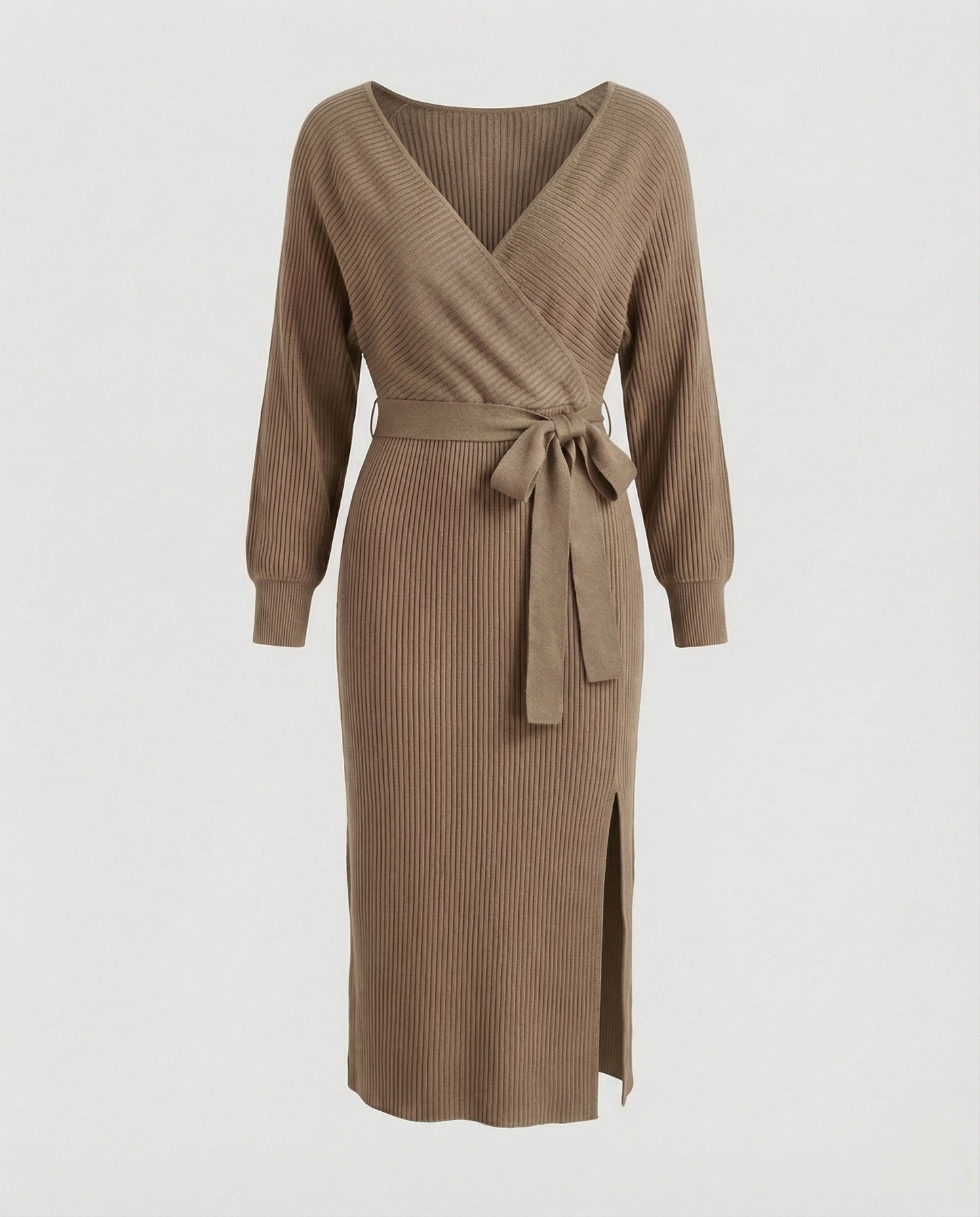 Elegantes Damen Strickkleid mit Wickeldesign und Gürtel