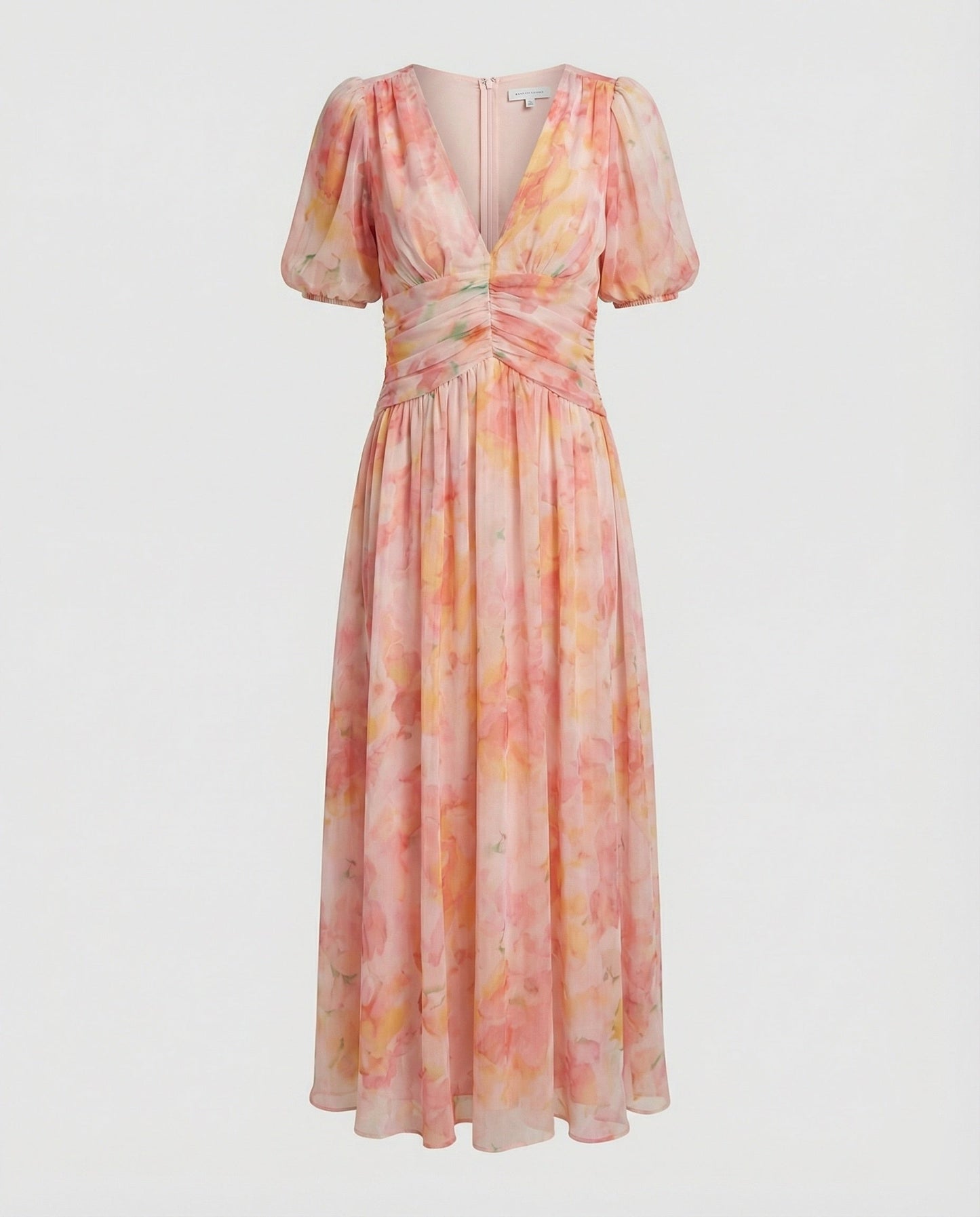 Damen Maxikleid mit Puffärmeln Wickelkleid Lang