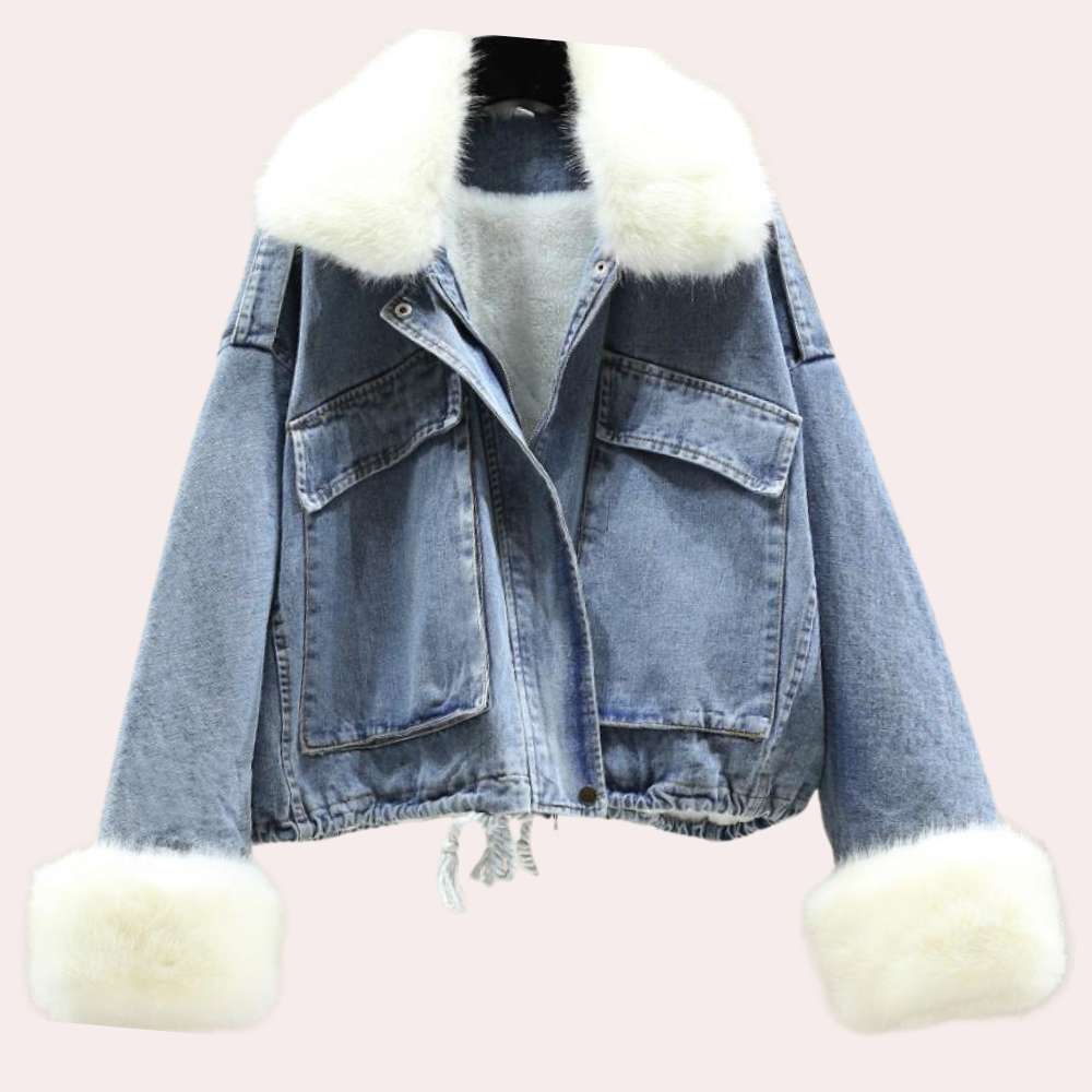 Warme Damen Winterjacke Denim Steppjacke Modern