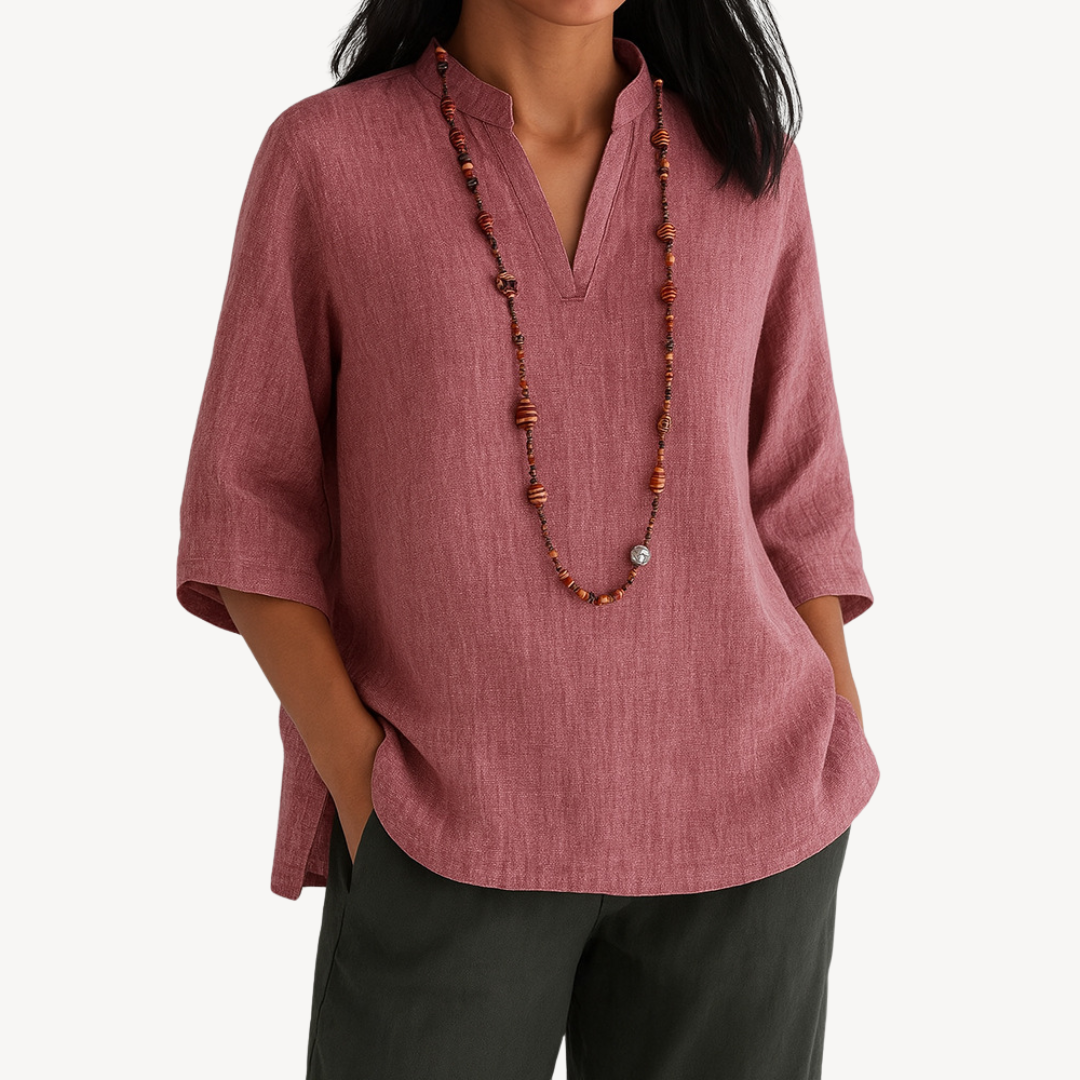 Damen Leinentunika Sommer Top Lässig
