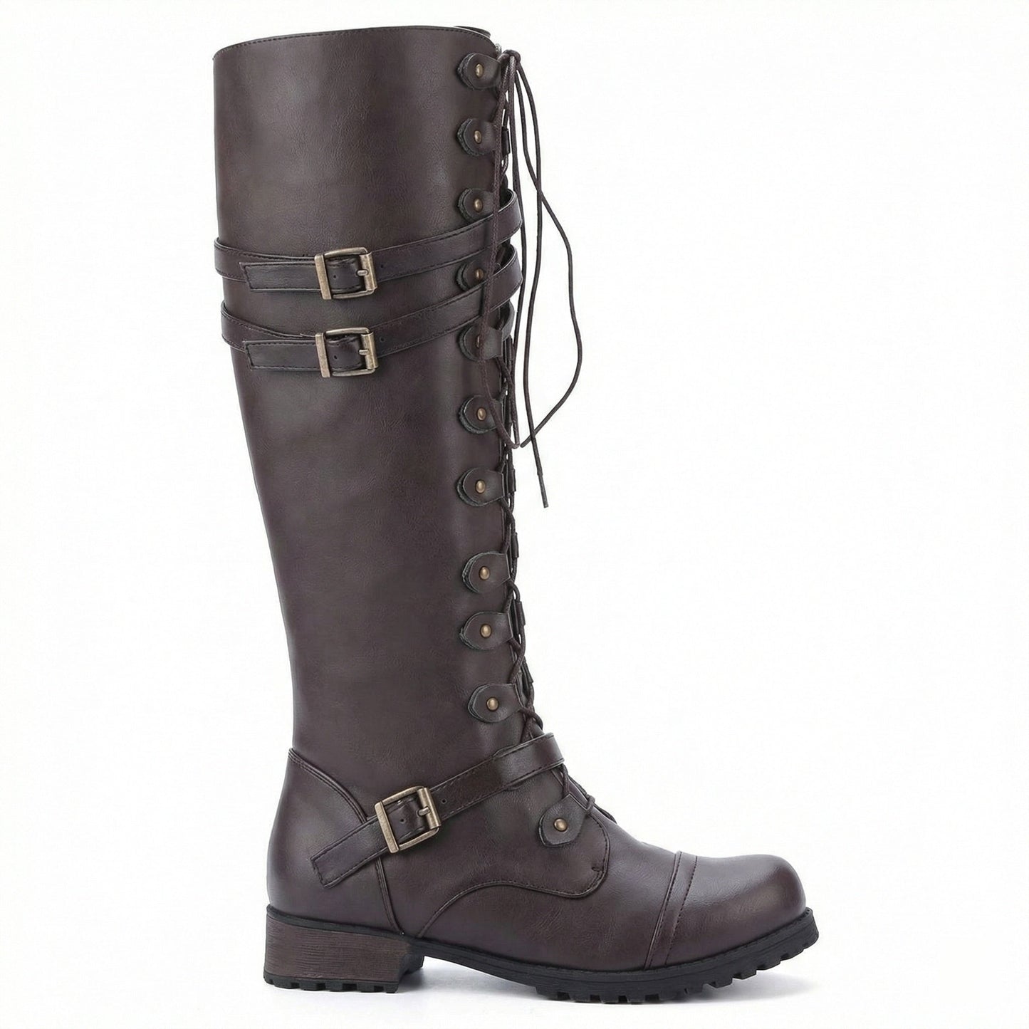 Damen Schnürstiefel Steampunk Stil Vintage Leder
