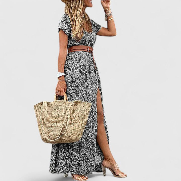 Damen Maxikleid Boho Stil V-Ausschnitt Lässig