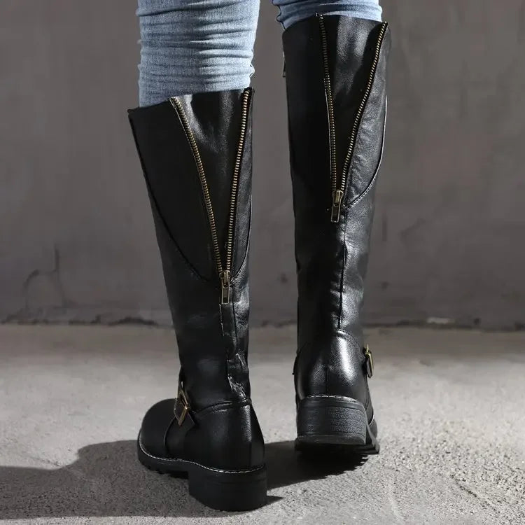Damen Lederstiefel Elegante Schuhe Schwarz