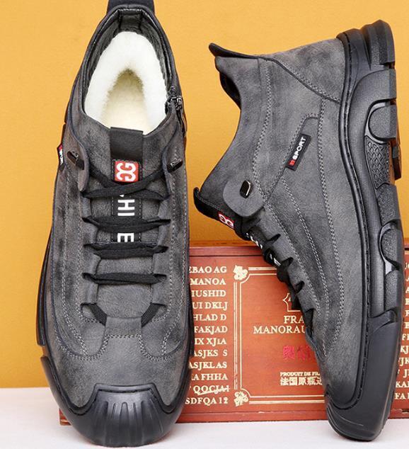 Herren Sneaker Leder Schwarz mit Kunstwolle Futter