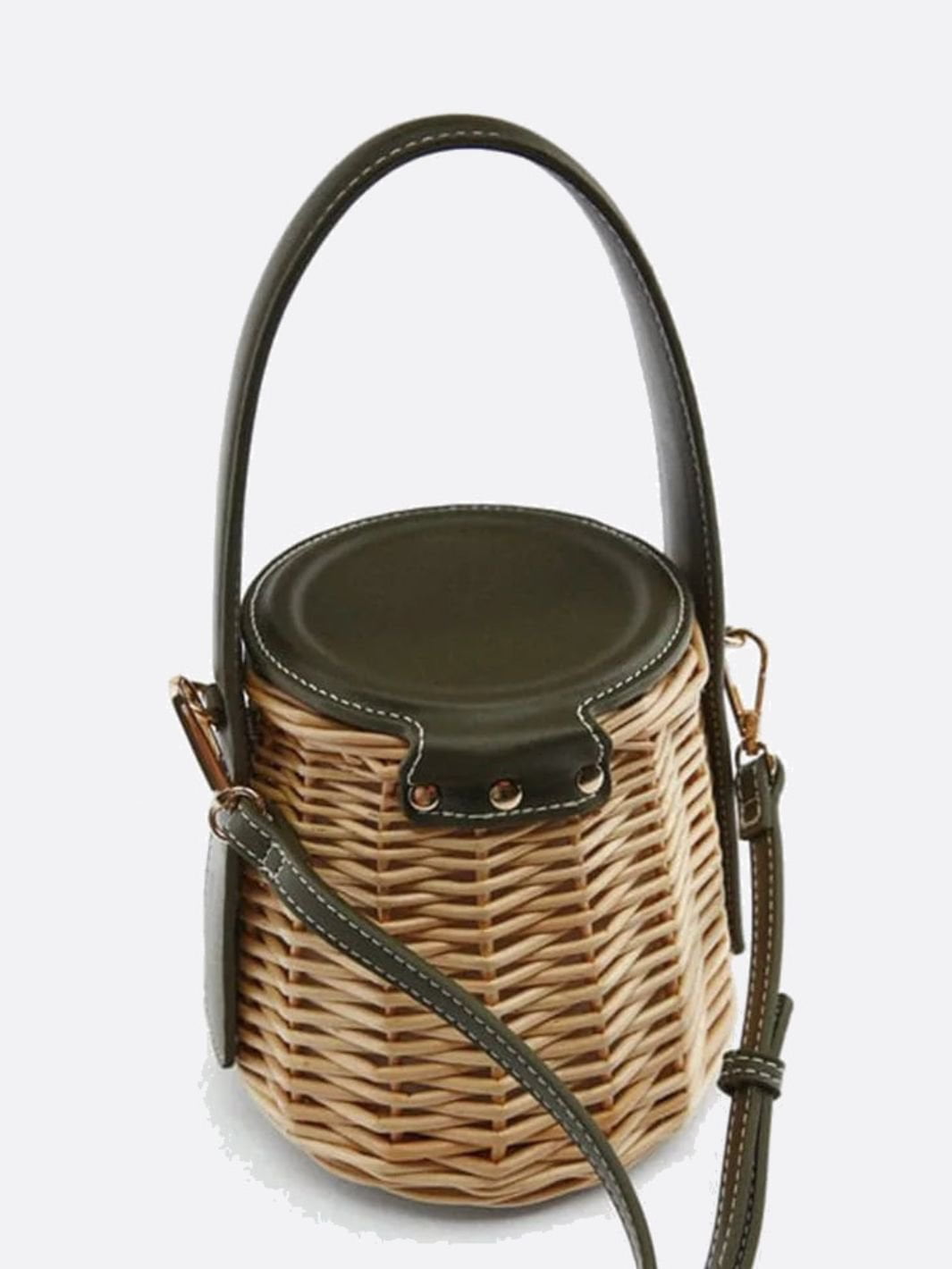 Runde Rattan-Handtasche mit Kunstledergriff Schulterriemen