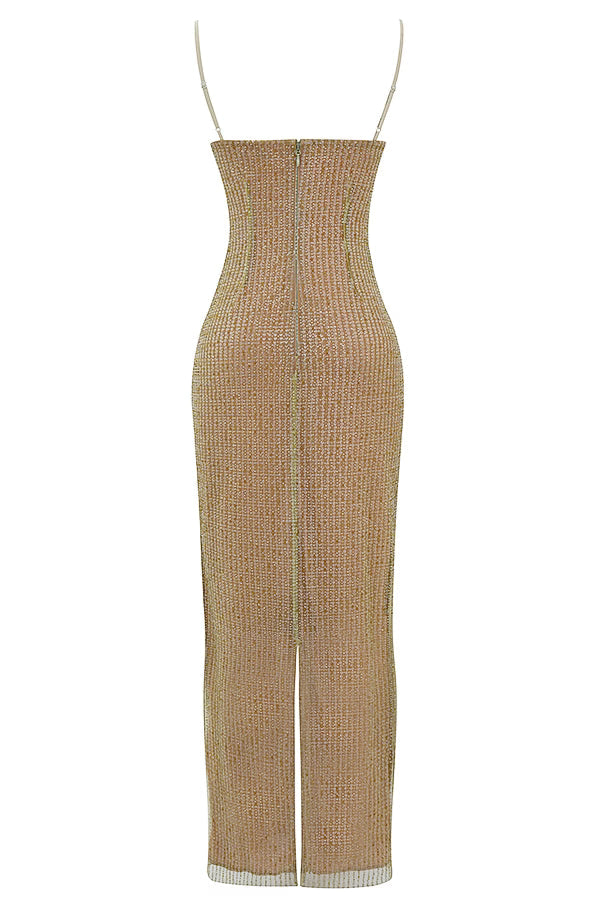Goldenes Maxi-Kleid mit Pailletten-Schmuck
