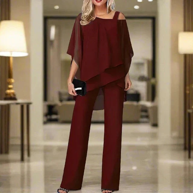 Eleganter Chiffon Abendkleid Satz Damen Luxus