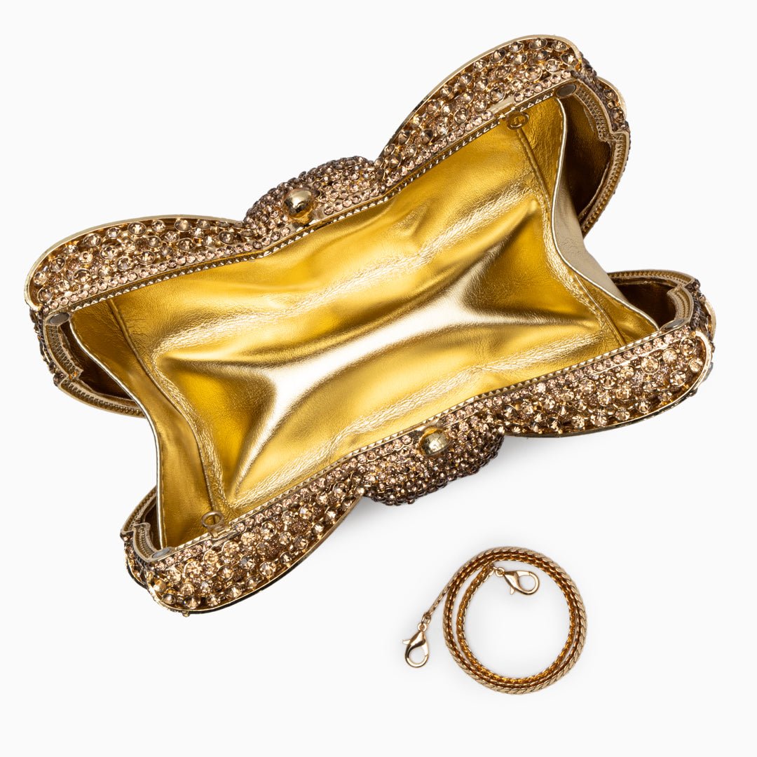 Glitzernde Clutch Abendtasche Gold Damen Schleifenform Kristall