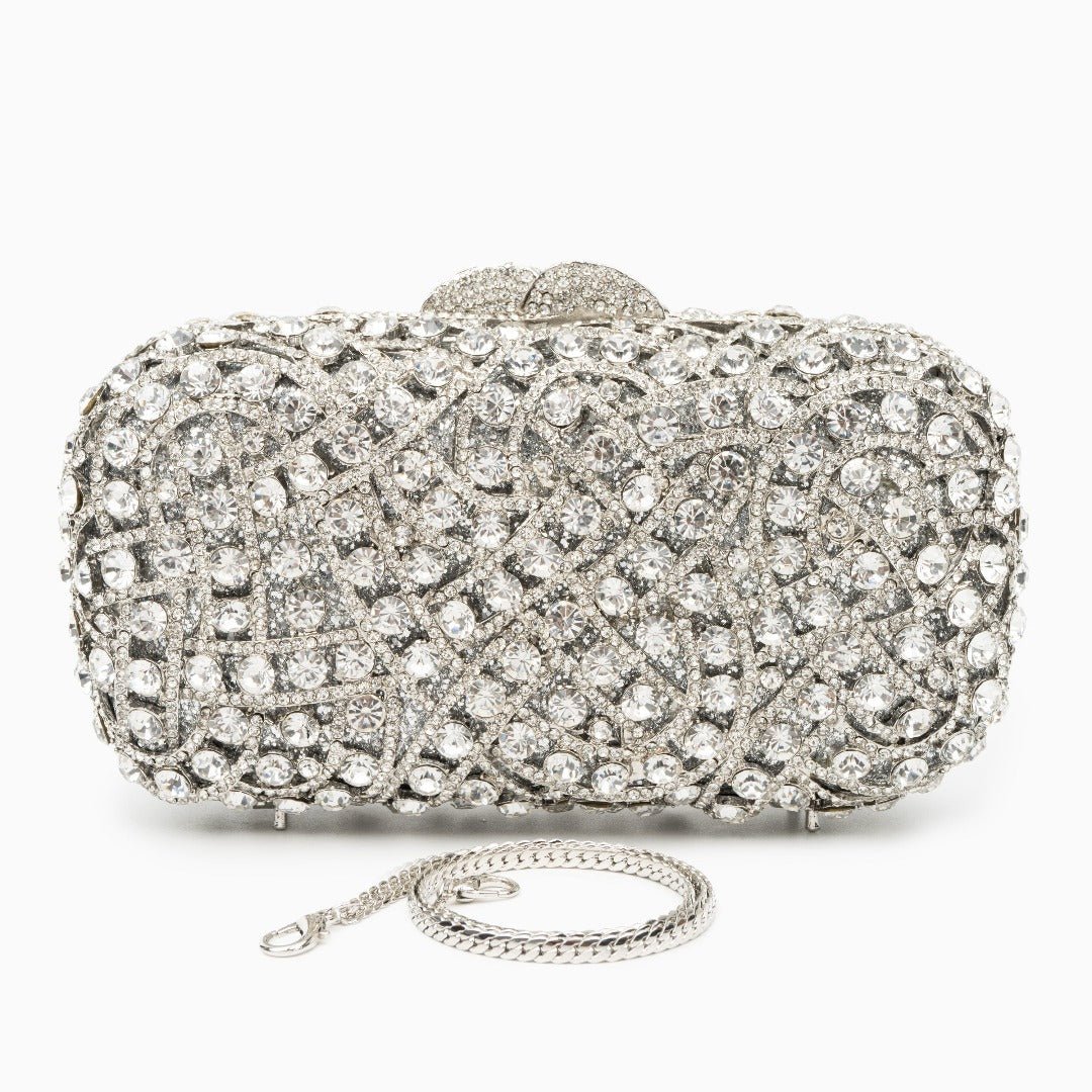 Glitzernde Clutch Damen Abendtasche Silber Strass