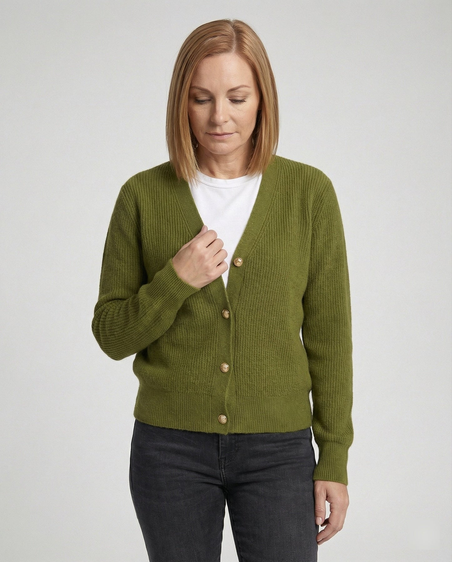 Damen Cardigan V-Ausschnitt Knöpfe Modern