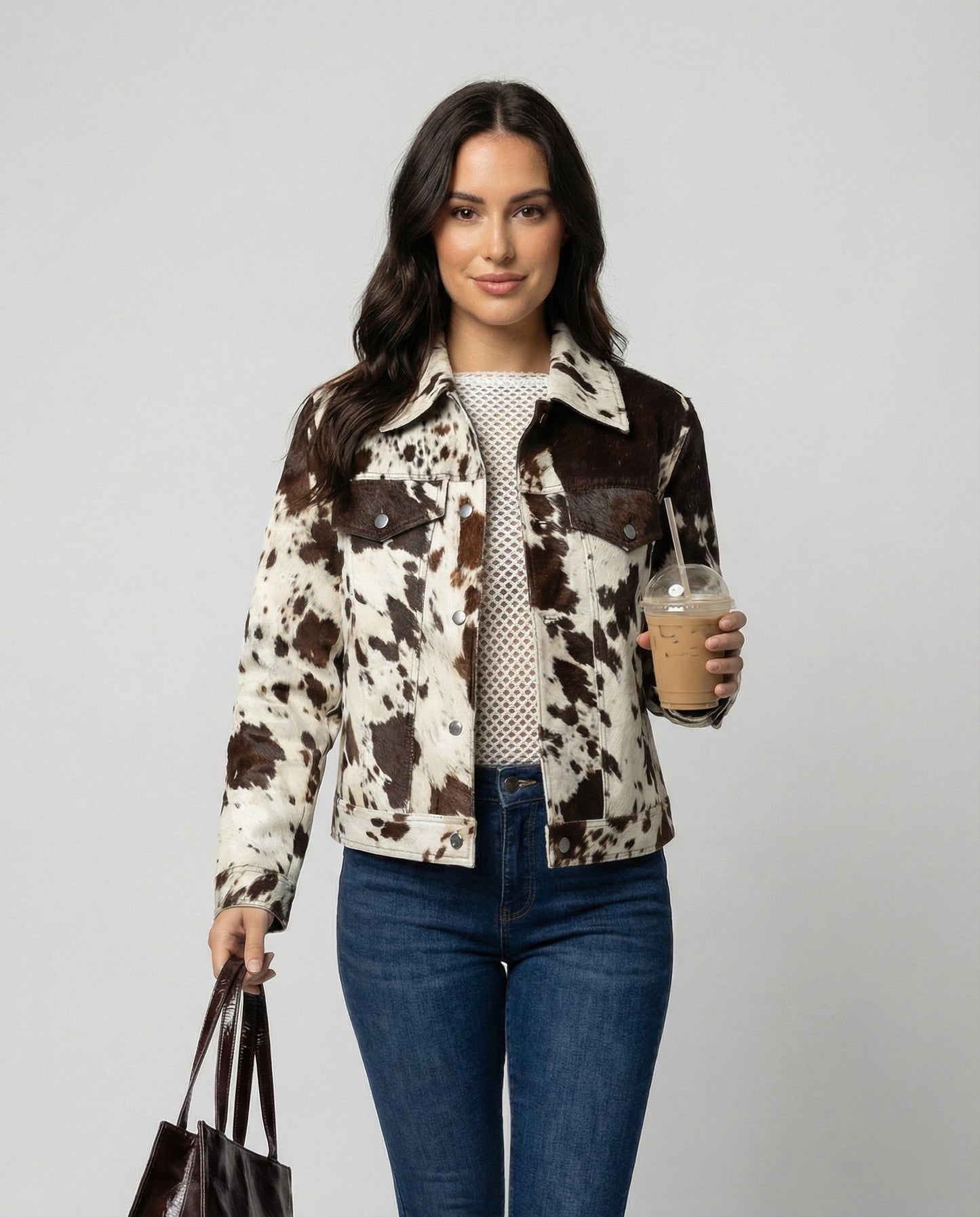 Lederjacke Damen Wildleder Tierprint Trendy Modern