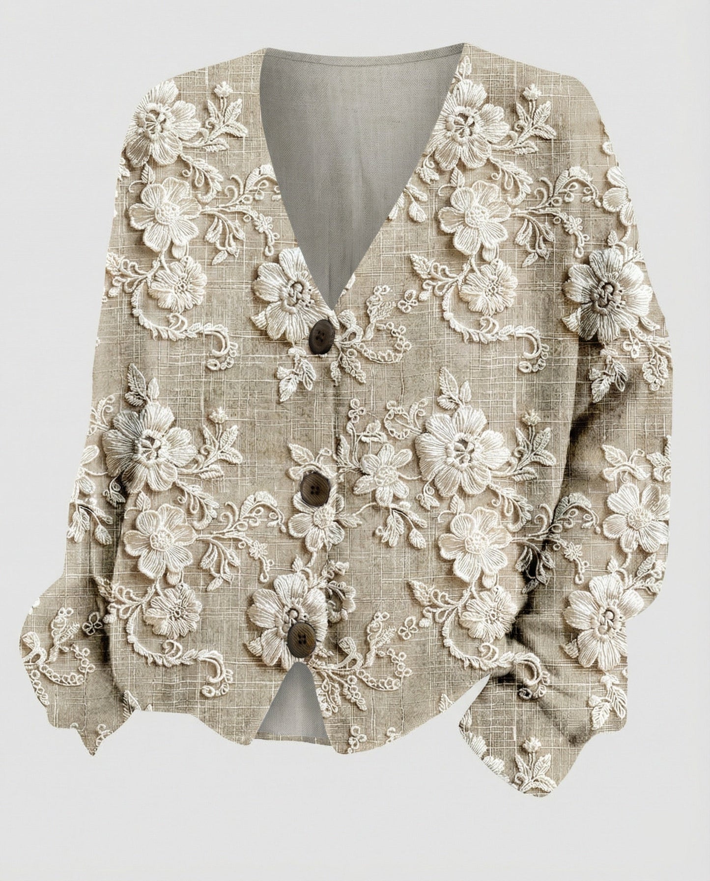 Frauen Cardigan Spitzen Knopfverschluss Romantisch Lässig
