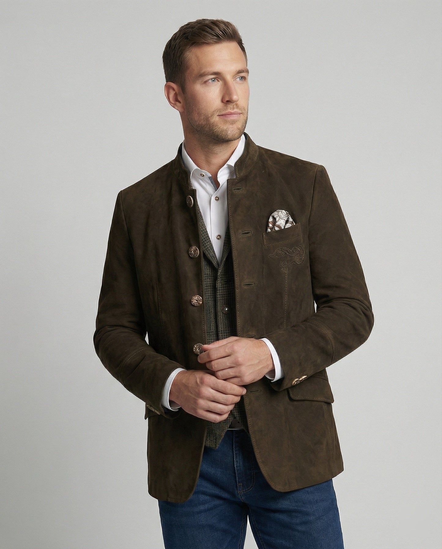 Herren Lederjacke Suede Optik mit Metallknöpfen