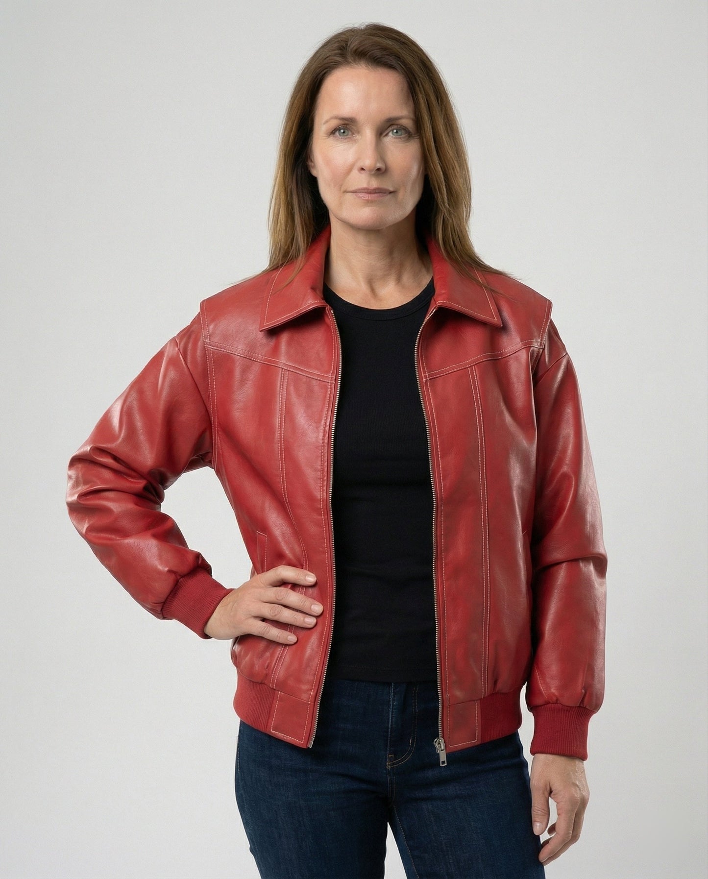 Damen Lederjacke Elegante Mit Hochem Kragen Schwarz