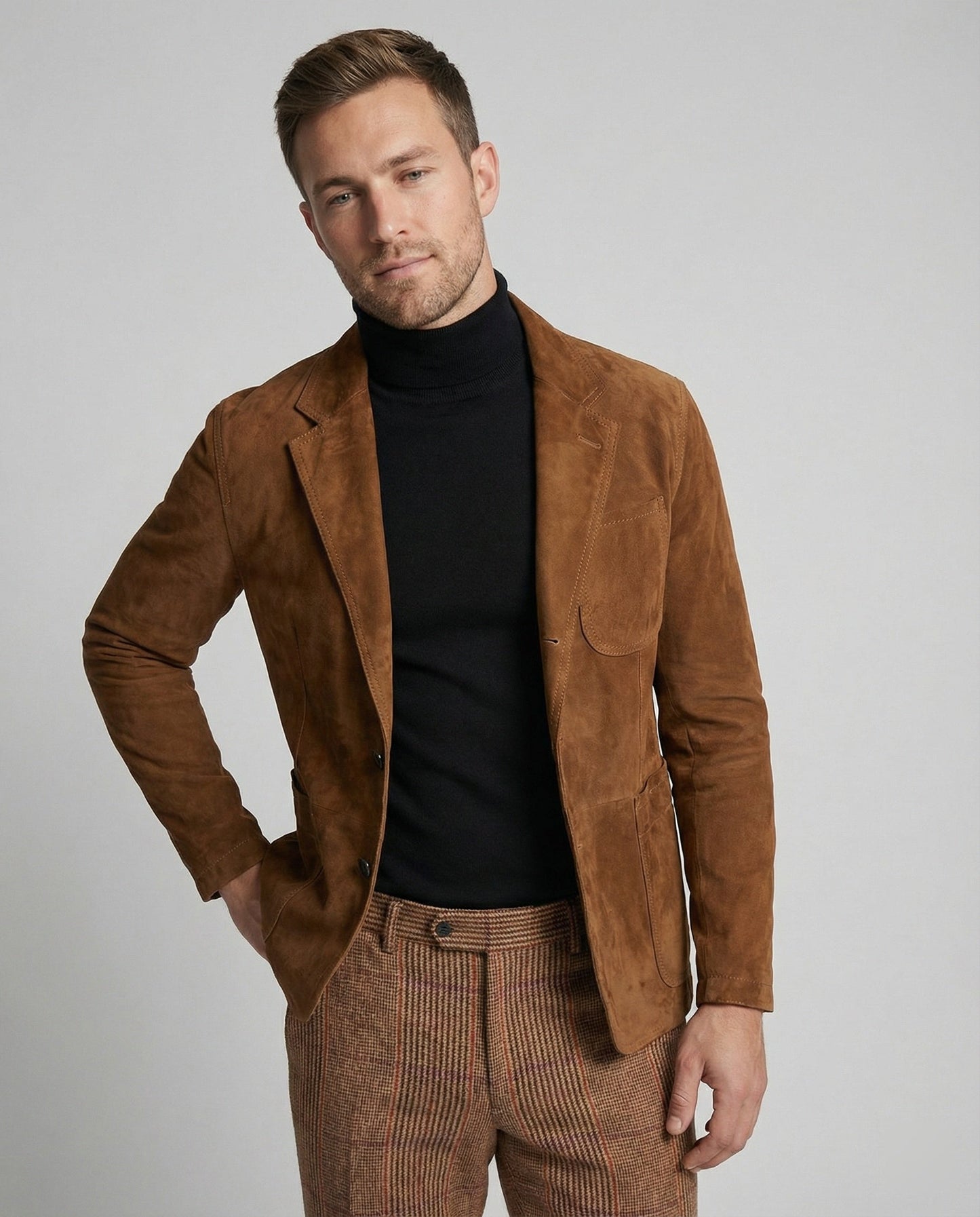 Herren Lederblazer Slim Fit Braun