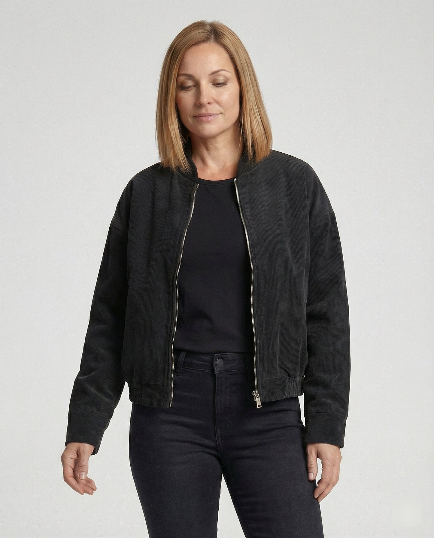 Damen Cordjacke Stehkragen Warm Modern