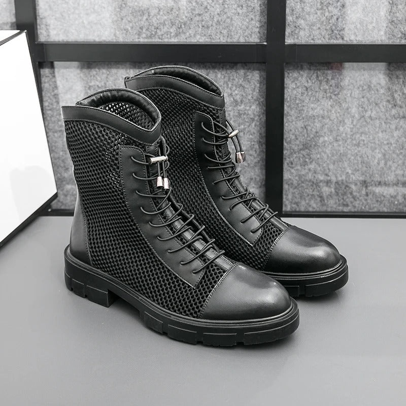 Lederstiefel Frauen Atmungsaktiv Mesh Schwarz