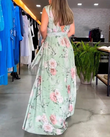 Elegantes Sommerkleid V-Ausschnitt Blumenprint