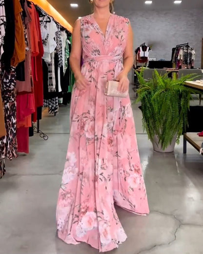 Elegantes Sommerkleid V-Ausschnitt Blumenprint