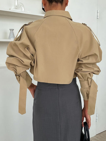 Damen Trenchcoat Kurz Modern Hochwertig