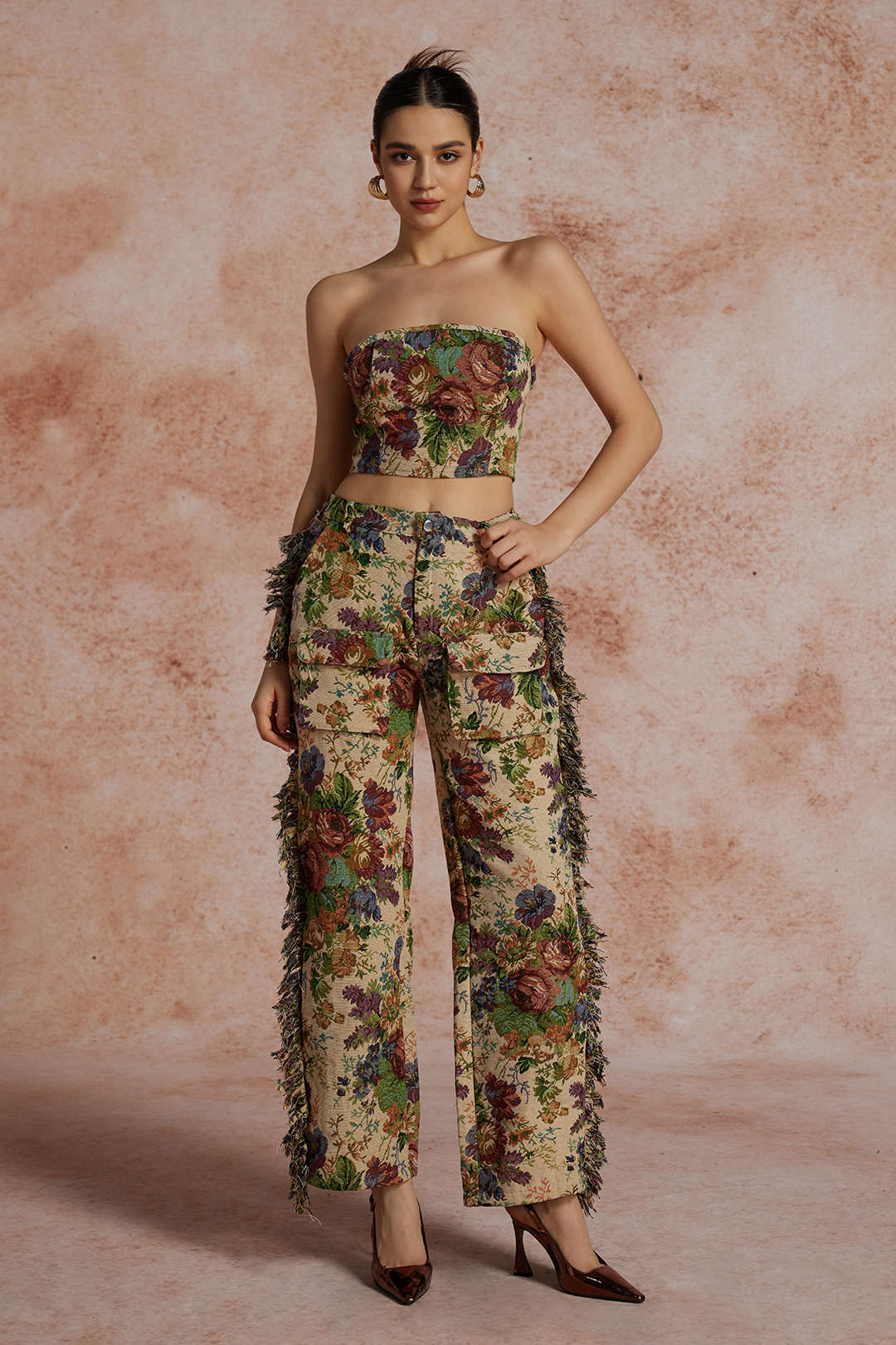 Sexy Zweiteiler Set Bustier mit Cargo Hose Bestickt