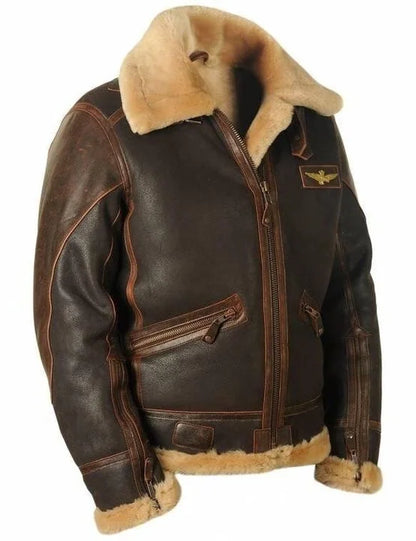 Leder Pilotenjacke Herren Klassisch Schwarz