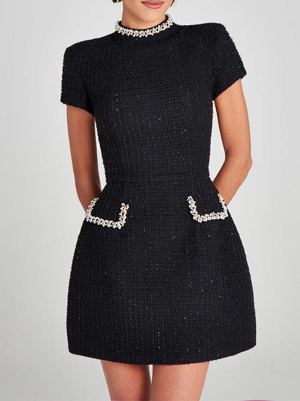 Elegantes Damen Minikleid Bestickt Tweed