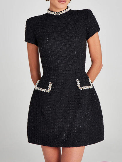 Elegantes Damen Minikleid Bestickt Tweed