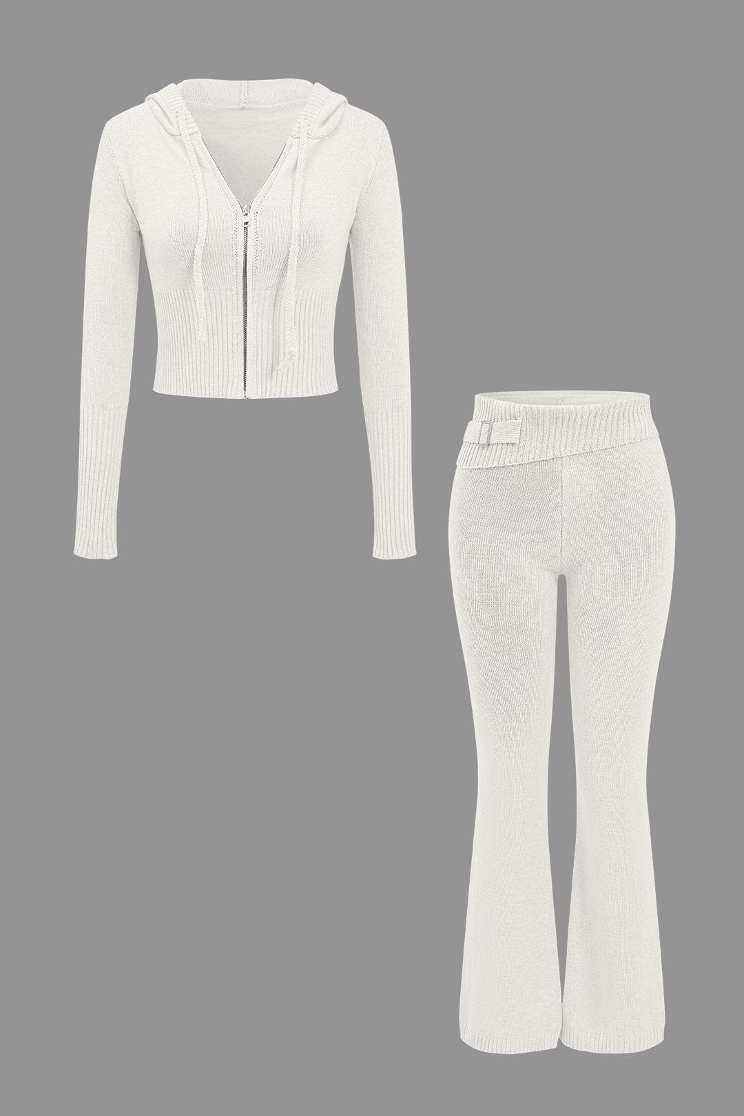 Strick-Set mit Kapuzenjacke und Schlaghose Warm