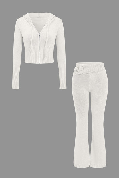 Strick-Set mit Kapuzenjacke und Schlaghose Warm