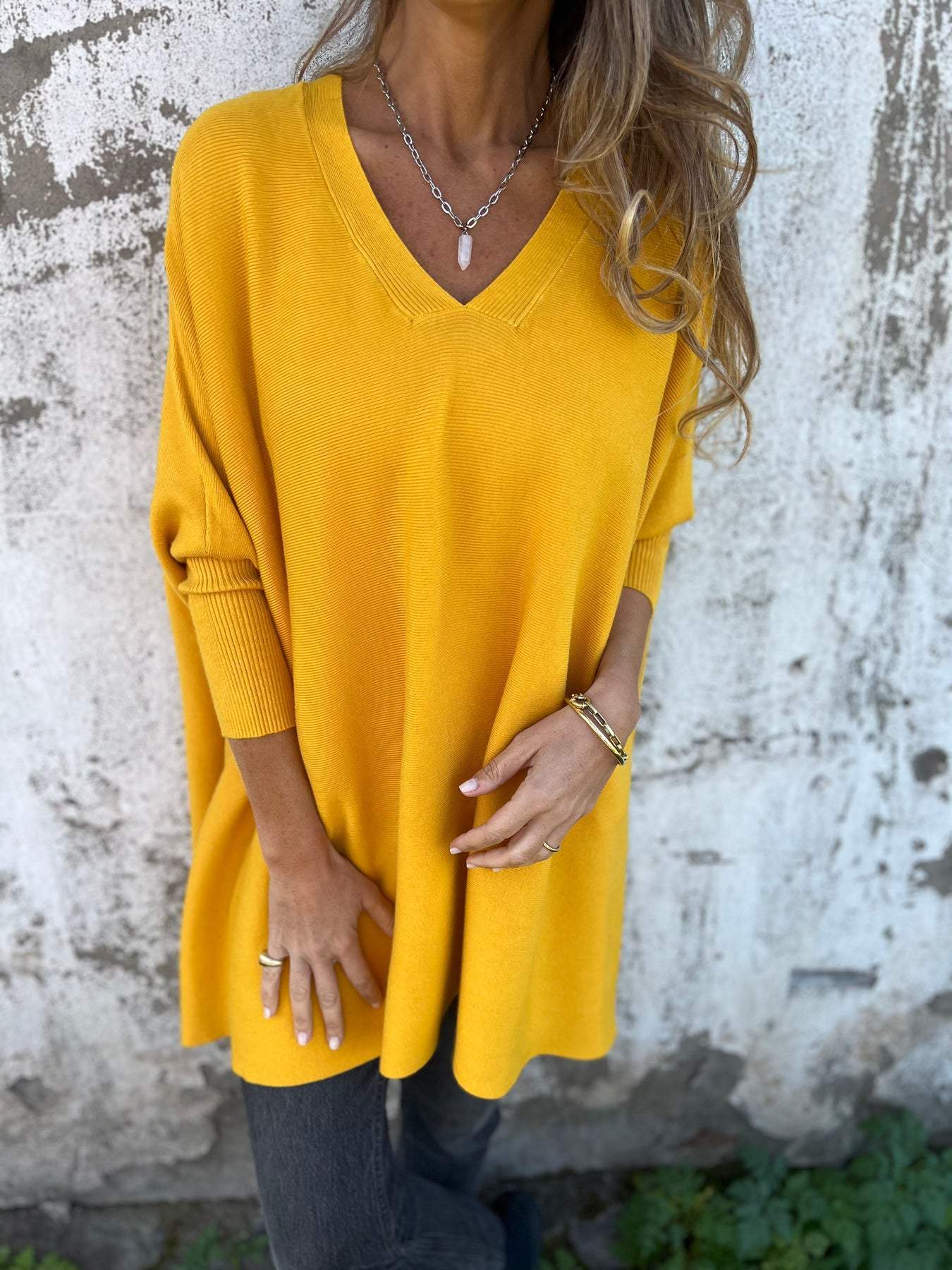 Damen Pullover Locker V-Ausschnitt Bequem