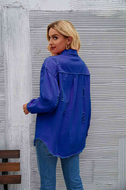 Rohsaum Denimjacke Zerrissen Trendig Frauenjacke