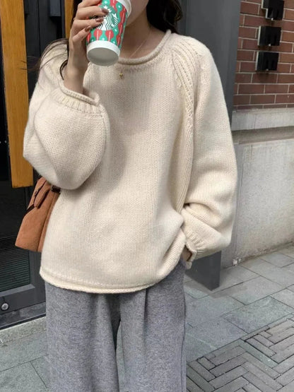 Damen Oversize Pullover Strick Großzügig Bequem