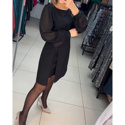 Elegantes knielanges A-Linien-Kleid Therese für Damen mit Laternenärmeln