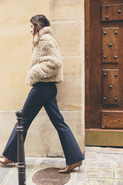 Teddyjacke Beige Faux Fur Warm mit Schnallen Kuschel Effekt
