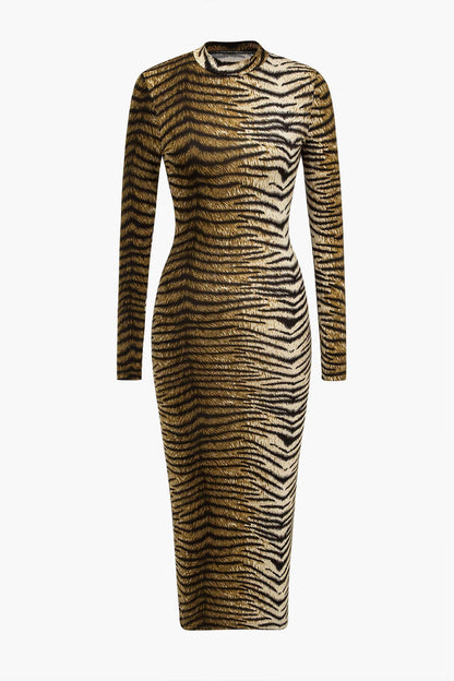 Leopardenkleid Damen Elegant Midikleid Wild Leopardprint