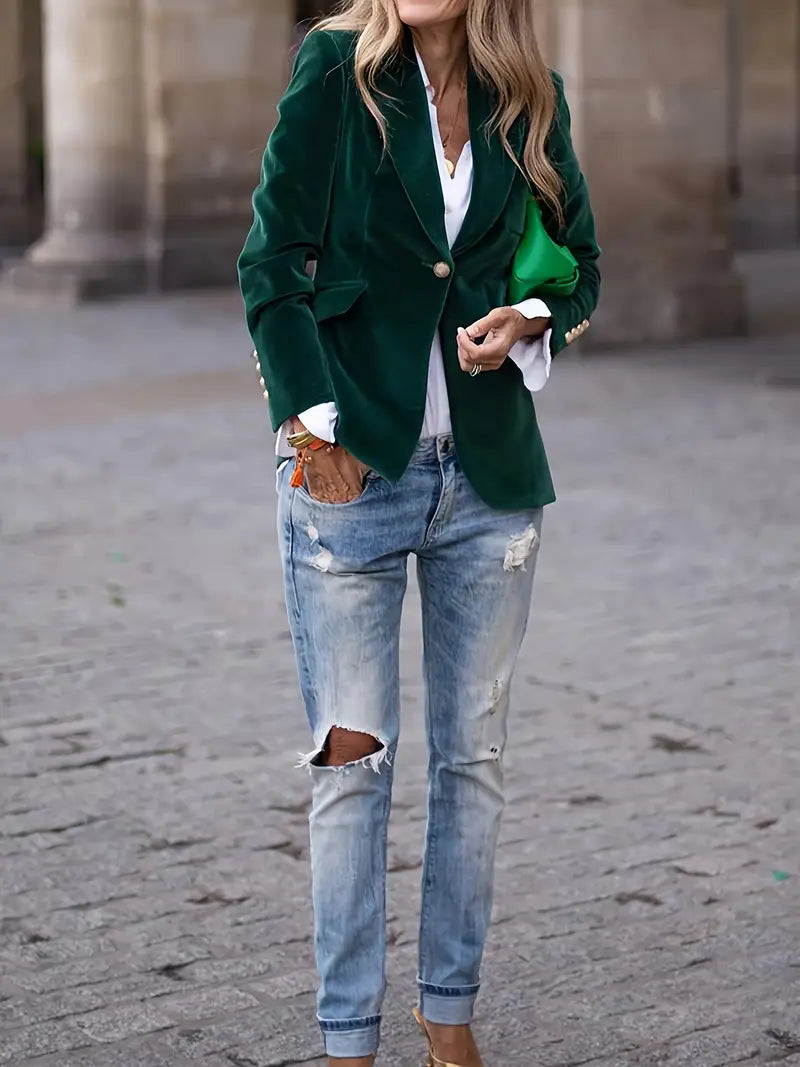 Damen Blazer Klassisch Ein-Knopf Verschluss Modern