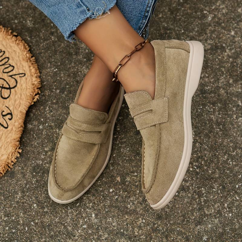Dunkelblaue Beige Loafer Schuhe Veloursleder