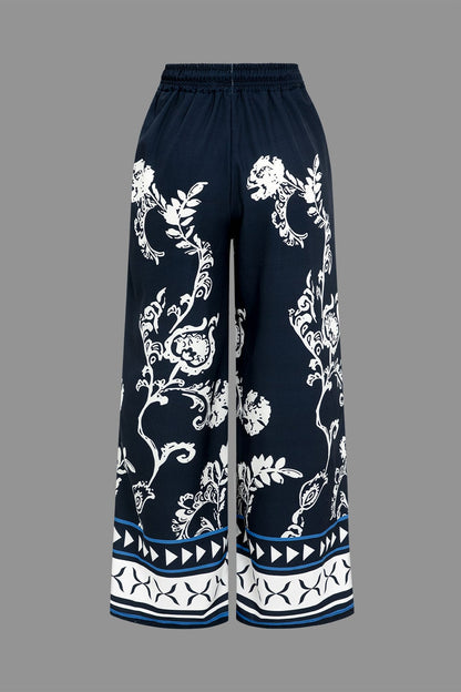 Boho-Zweiteiler Bluse Hose Weitbein Damen