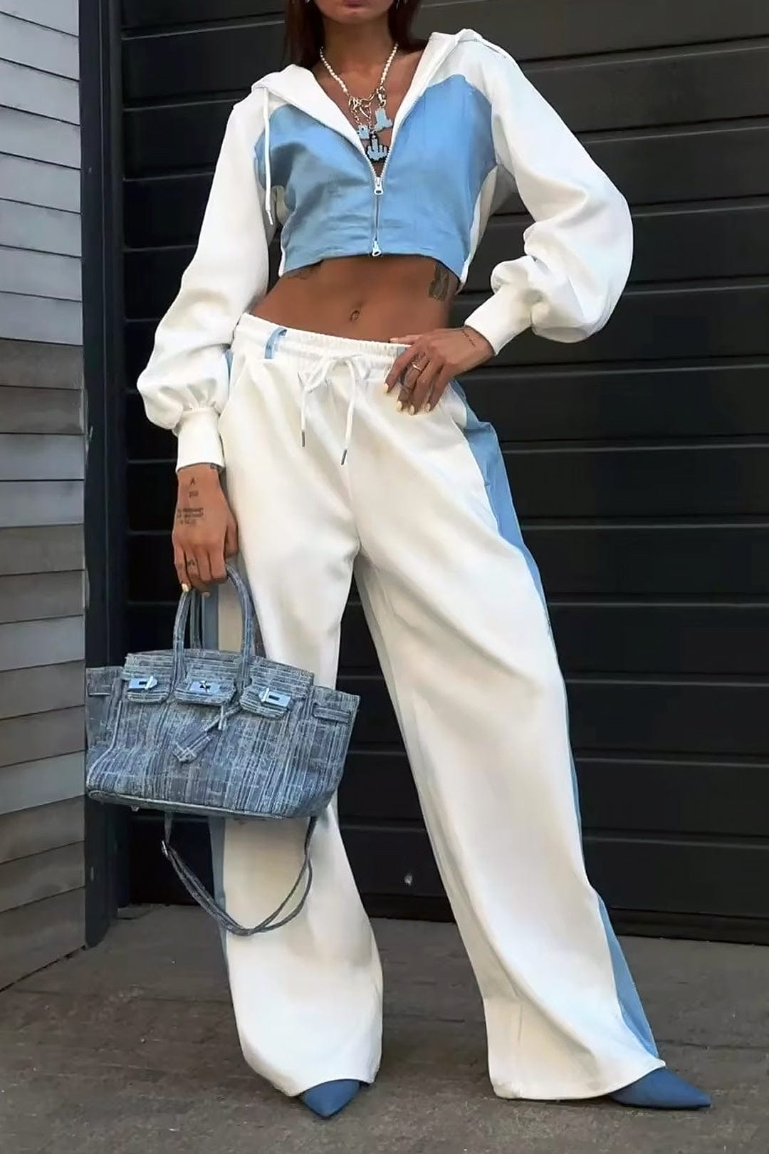 Sportliches Zweiteiler-Set Denim Look Frauen - BerlinGlamour